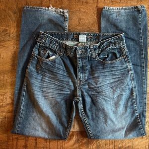 Route 66 W 30 x L 32 Men’s straight leg dark blue distressed look fun pocket